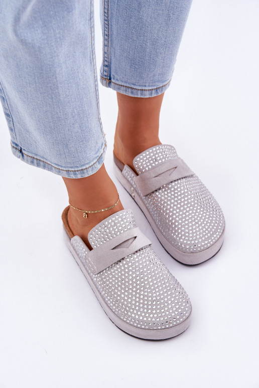 zapatillas de mujer Decorado Cyrkoniami con una plataforma color gris Deorani zapatillas de mujer Decorado Cyrkoniami con una plataforma color gris Deorani