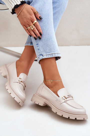 modelo clásico mocasines de mujer de cuero ecológico beige Savethira