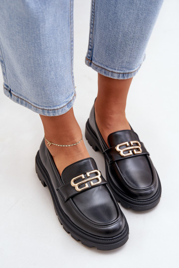 mocasines de mujer Ze color doradom Detalem de color negro Trionna