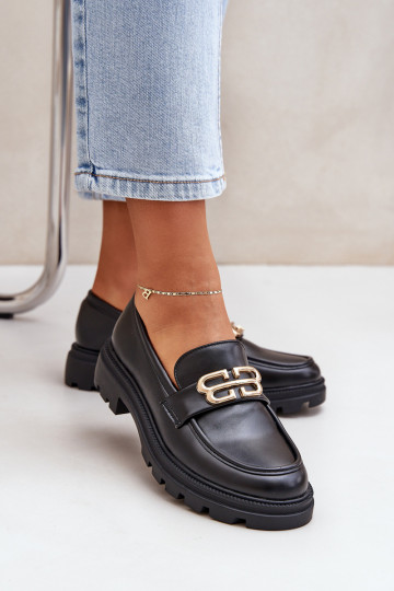 mocasines de mujer Ze color doradom Detalem de color negro Trionna 2