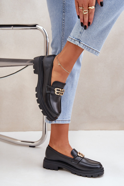 mocasines de mujer Ze color doradom Detalem de color negro Trionna mocasines de mujer Ze color doradom Detalem de color negro Trionna