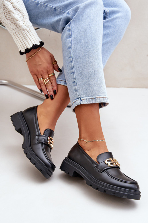 mocasines de mujer Ze color doradom Detalem de color negro Trionna mocasines de mujer Ze color doradom Detalem de color negro Trionna