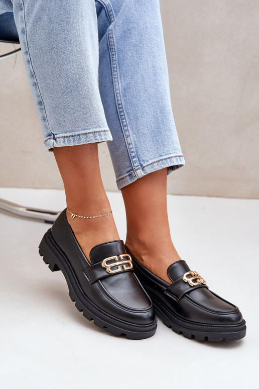 mocasines de mujer Ze color doradom Detalem de color negro Trionna mocasines de mujer Ze color doradom Detalem de color negro Trionna