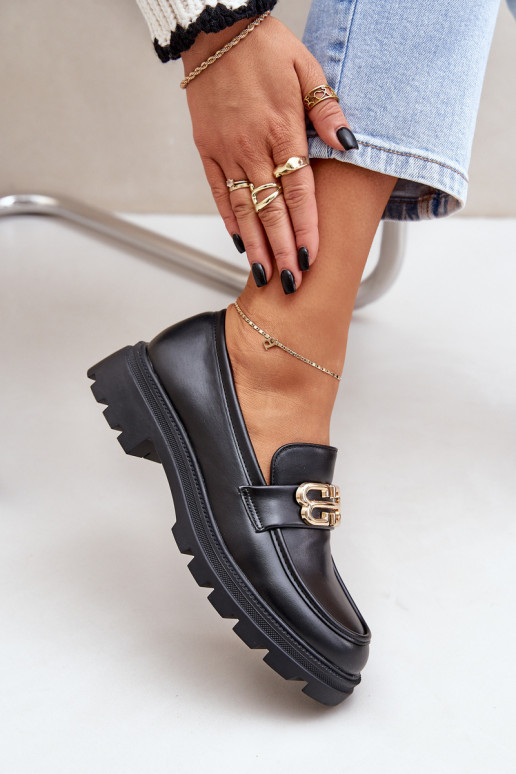 mocasines de mujer Ze color doradom Detalem de color negro Trionna mocasines de mujer Ze color doradom Detalem de color negro Trionna