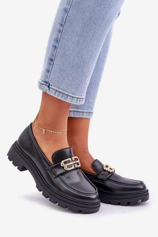 mocasines de mujer Ze color doradom Detalem de color negro Trionna mocasines de mujer Ze color doradom Detalem de color negro Trionna