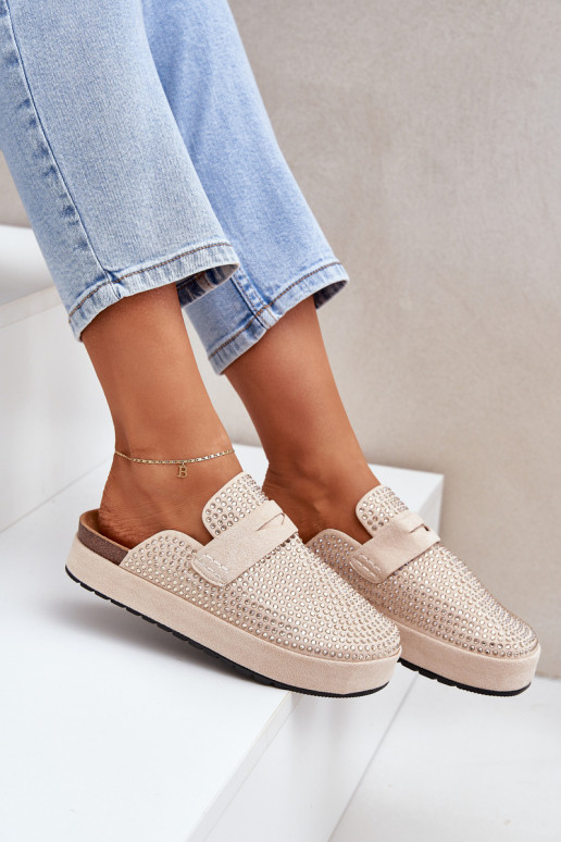 zapatillas de mujer Decorado Cyrkoniami con una plataforma beige Deorani zapatillas de mujer Decorado Cyrkoniami con una plataforma beige Deorani