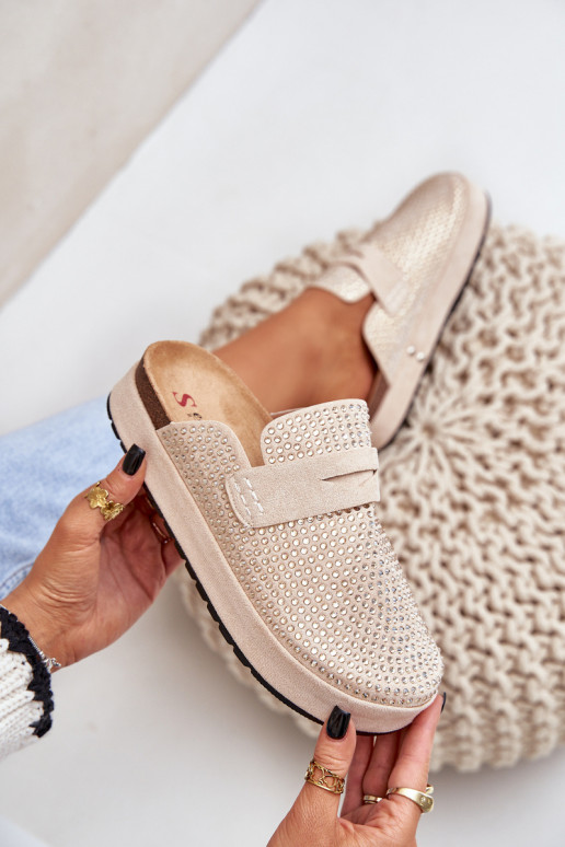 zapatillas de mujer Decorado Cyrkoniami con una plataforma beige Deorani
