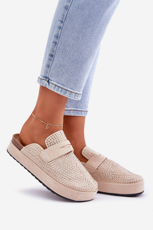 zapatillas de mujer Decorado Cyrkoniami con una plataforma beige Deorani zapatillas de mujer Decorado Cyrkoniami con una plataforma beige Deorani
