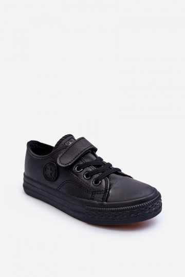 Piel Zapatos de ocio para niños. con sujetadores adhesivos de color negro Delmara