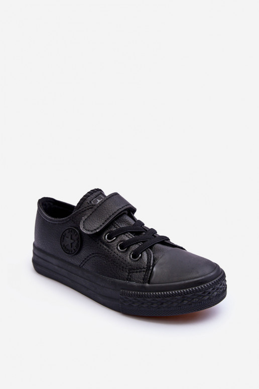 Piel Zapatos de ocio para niños. con sujetadores adhesivos de color negro Delmara