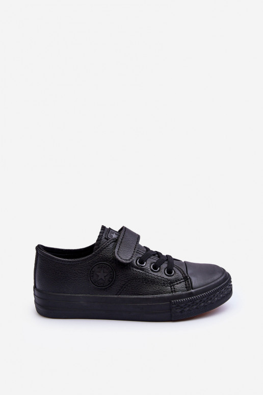 Piel Zapatos de ocio para niños. con sujetadores adhesivos de color negro Delmara