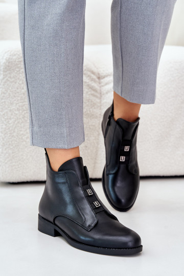 Botines de mujer forrados con tacones anchos de piel ecológica S.Barski color negro