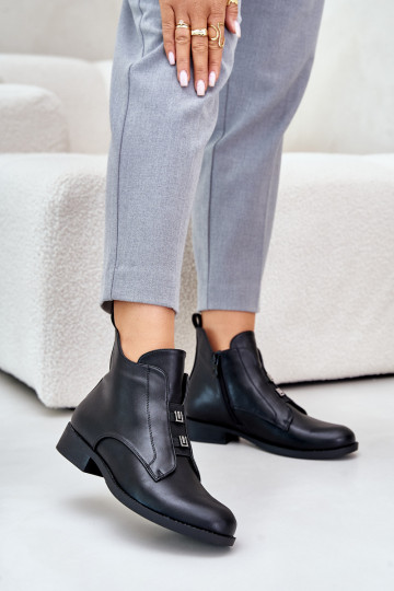 Botines de mujer forrados con tacones anchos de piel ecológica S.Barski color negro 2