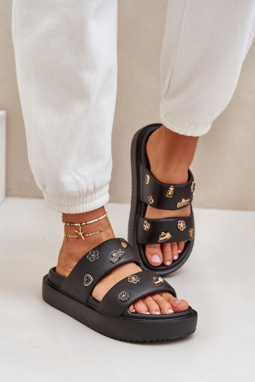 Zapatillas ligeras zapatillas de mujer Z Przypinkami de color negro Ravanala