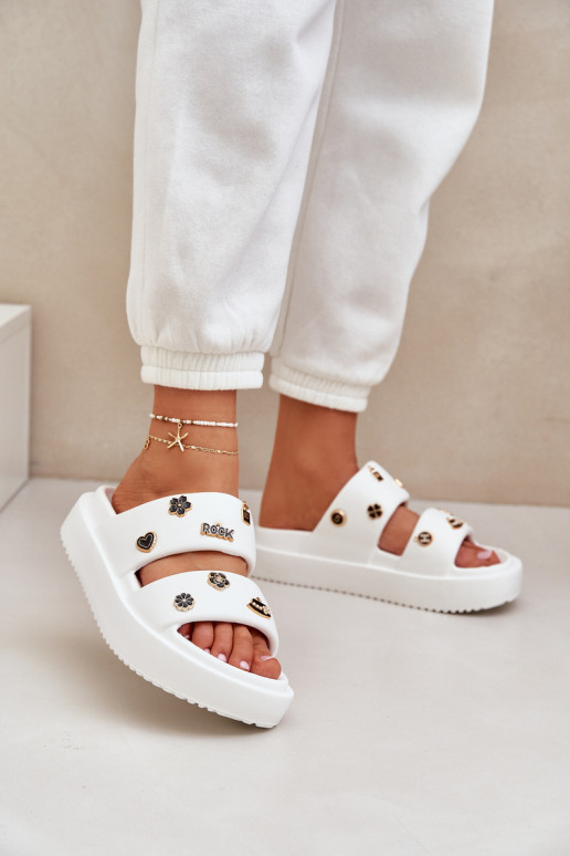 Zapatillas ligeras zapatillas de mujer Z Przypinkami el color blanco Ravanala Zapatillas ligeras zapatillas de mujer Z Przypinkami el color blanco Ravanala