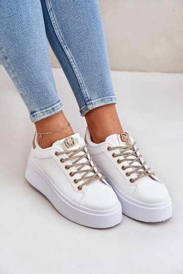 Zapatillas modelo zapatos. con una plataforma Con decoracionesi SznuróAkami Blanco-color dorado Fonetha