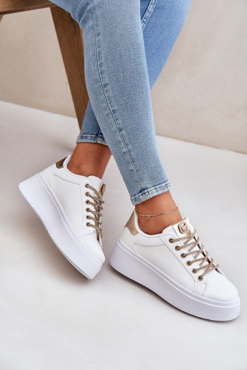 Zapatillas modelo zapatos. con una plataforma Con decoracionesi SznuróAkami Blanco-color dorado Fonetha 2