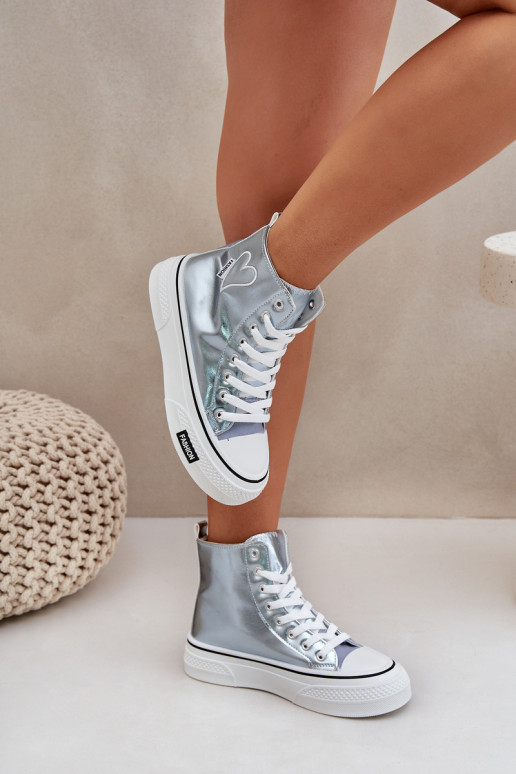 Diseño metálico zapatos de ocio con suela Femenino Con corazón color azul Sumehra