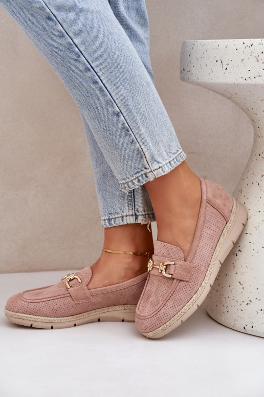 con elementos calados Mocasines Ze color doradom Detalem I JutoAą Plecionką color rosa Lainer