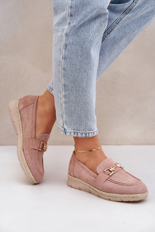 con elementos calados Mocasines Ze color doradom Detalem I JutoAą Plecionką color rosa Lainer