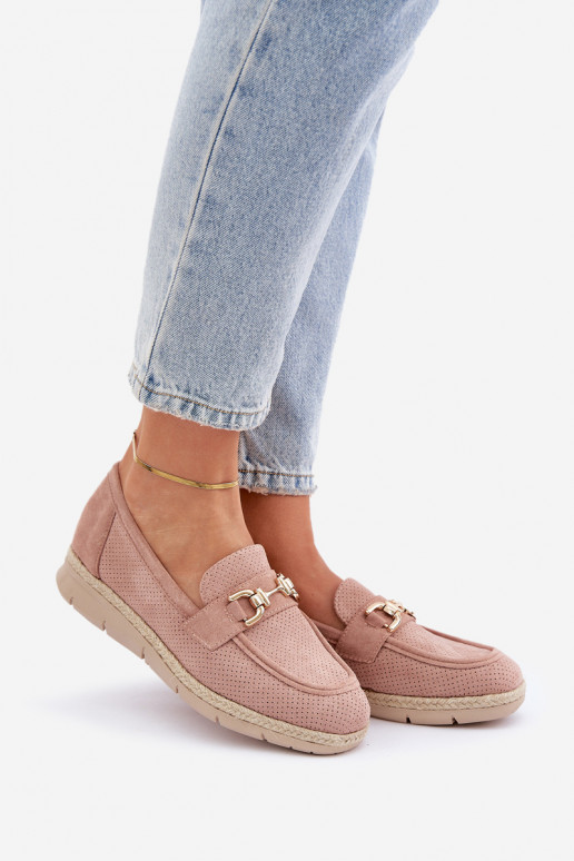 con elementos calados Mocasines Ze color doradom Detalem I JutoAą Plecionką color rosa Lainer
