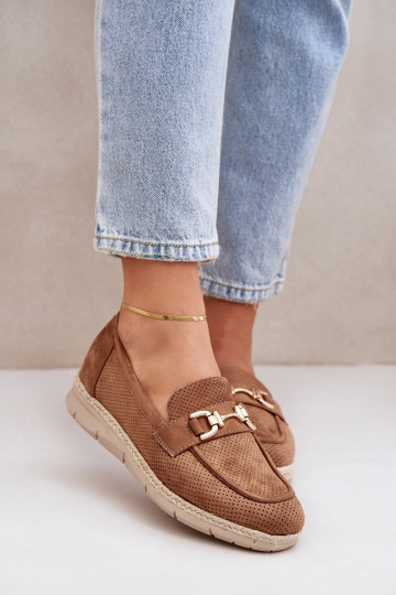 con elementos calados Mocasines Ze color doradom Detalem I JutoAą Plecionką color marrón Lainer