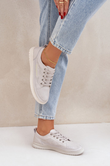 Zapatillas de deporte de piel color gris