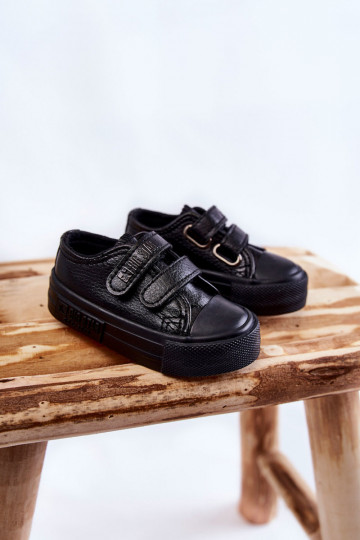 Zapatos casual de piel para niños con cierre adhesivo BIG STAR KK374054 negro