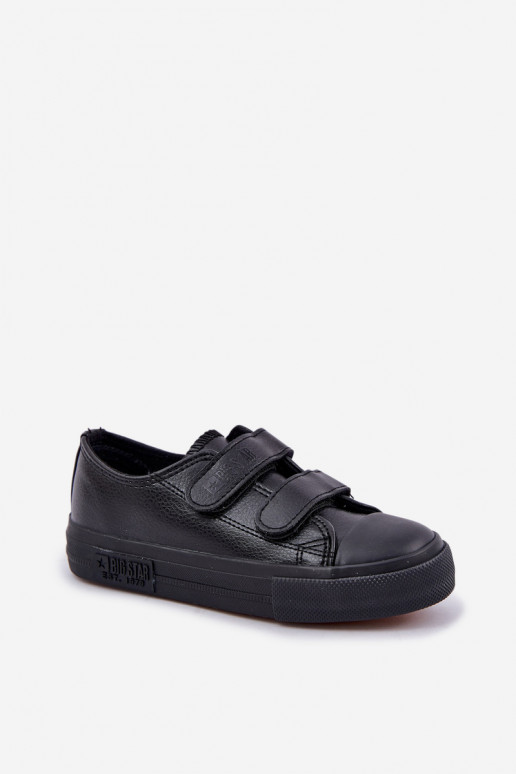 Zapatos casual de piel para niños con cierre adhesivo BIG STAR KK374054 negro