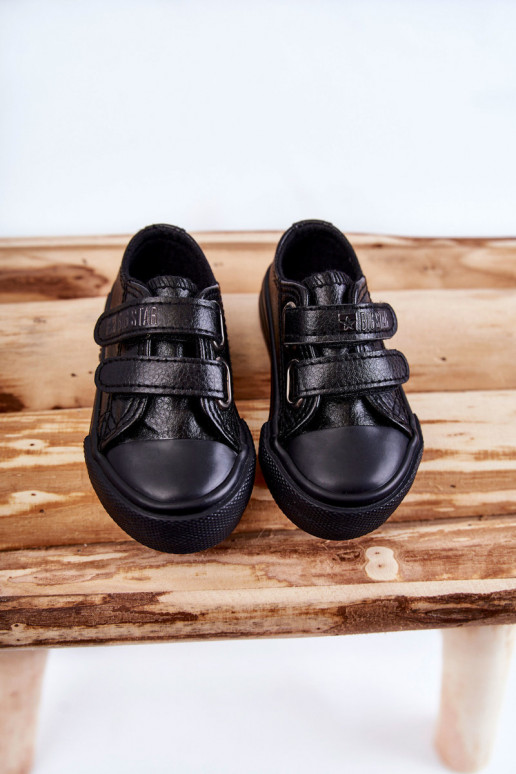 Zapatos casual de piel para niños con cierre adhesivo BIG STAR KK374054 negro