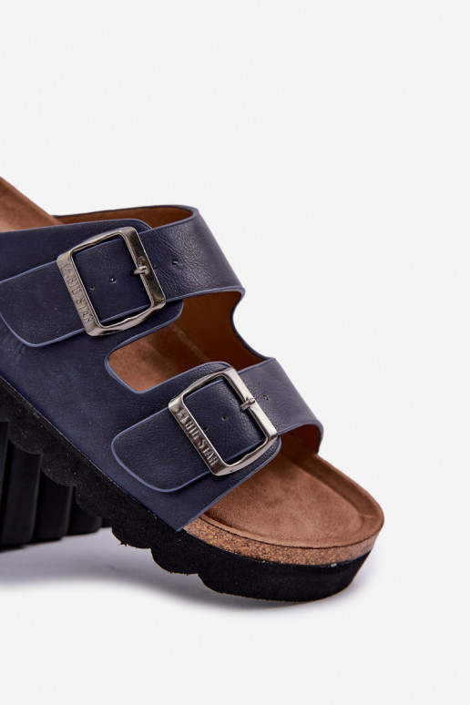 Zapatillas de hombre ligeras. con hebillas de cuero ecológico Big Star NN174530 azul oscuro