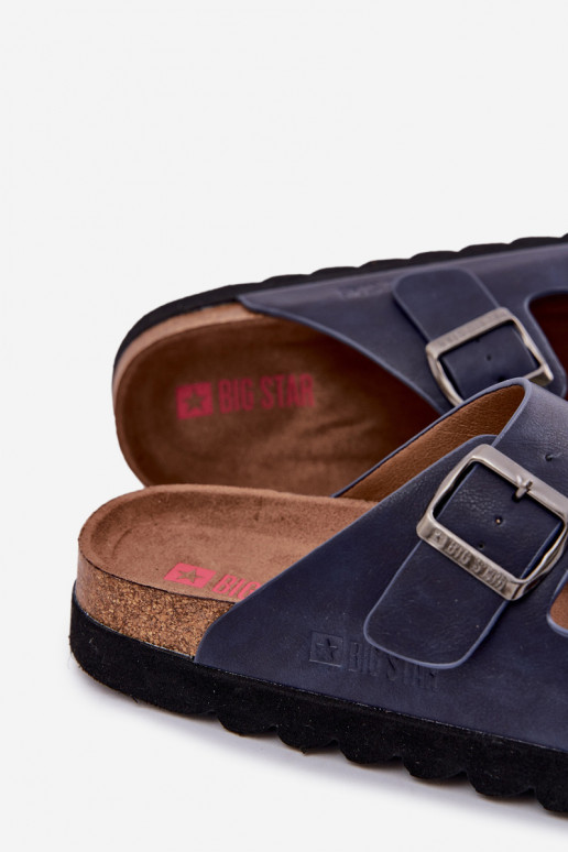 Zapatillas de hombre ligeras. con hebillas de cuero ecológico Big Star NN174530 azul oscuro