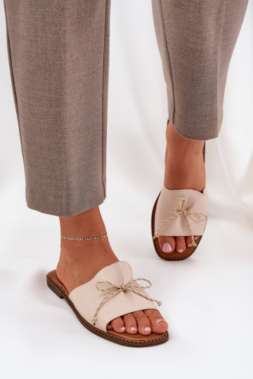 Zapatillas Sobre suela plana para decorar Kokardką beige Deonelis