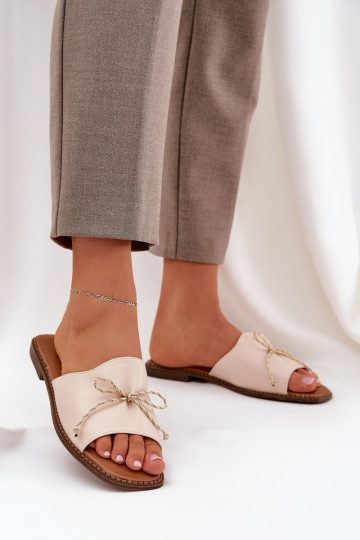 Zapatillas Sobre suela plana para decorar Kokardką beige Deonelis 2