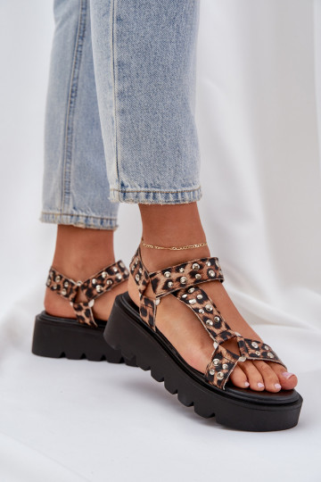 Decorado sandalias con una plataforma con estampados de piel de leopardo color marrón Tatellia 2