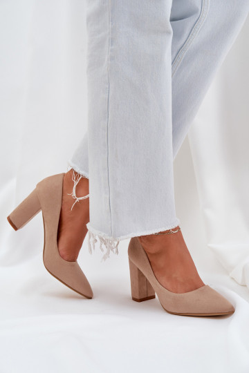 Zapatos de tacón alto de gamuza ecológicaoAe beige Florena