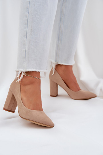 Zapatos de tacón alto de gamuza ecológicaoAe beige Florena 2