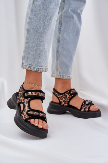 Sandalias ligeras de cuero sintético con plataforma y estampado de piel de leopardo color marrón Deniffia 2