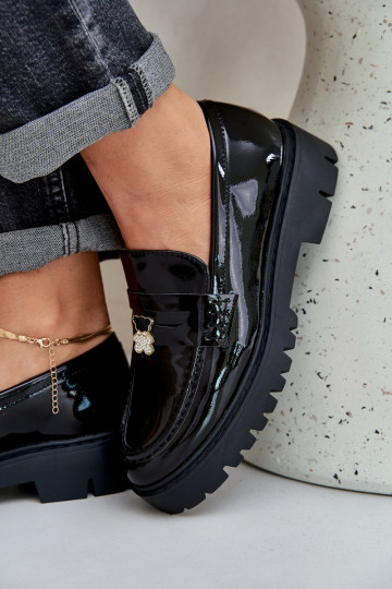 Mocasines lacados Femenino Z Przypinką osos de peluche de color negro ENulinea