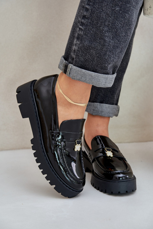 Mocasines lacados Femenino Z Przypinką osos de peluche de color negro ENulinea