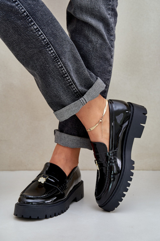 Mocasines lacados Femenino Z Przypinką osos de peluche de color negro ENulinea