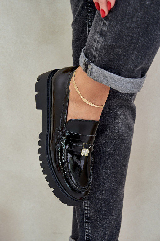 Mocasines lacados Femenino Z Przypinką osos de peluche de color negro ENulinea