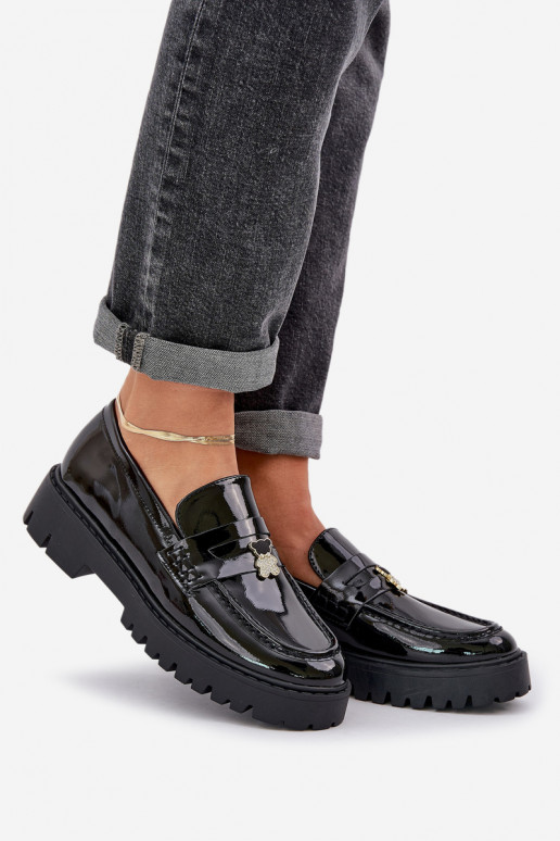 Mocasines lacados Femenino Z Przypinką osos de peluche de color negro ENulinea