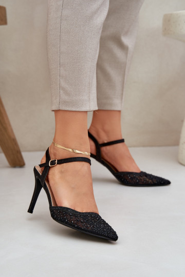 Decorado zapatos de tacón alto con el talón abierto de color negro Activadonadra 2