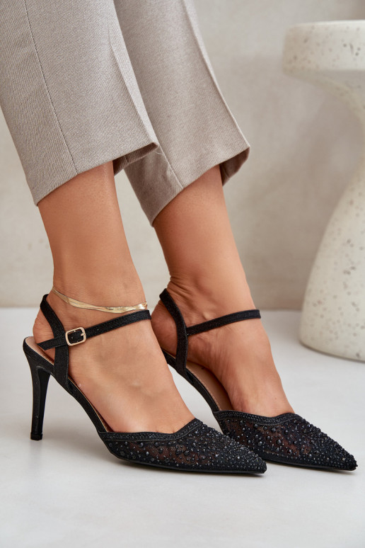 Decorado zapatos de tacón alto con el talón abierto de color negro Activadonadra