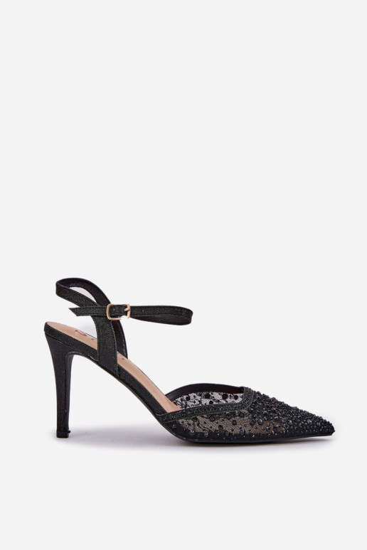 Decorado zapatos de tacón alto con el talón abierto de color negro Activadonadra