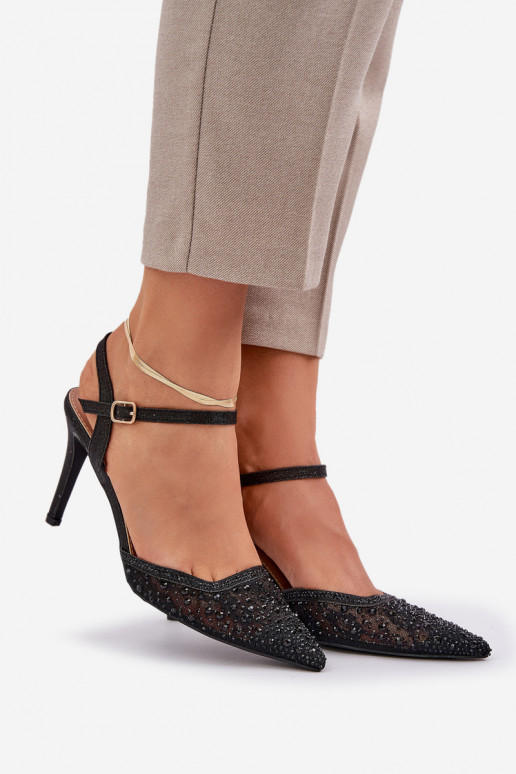 Decorado zapatos de tacón alto con el talón abierto de color negro Activadonadra