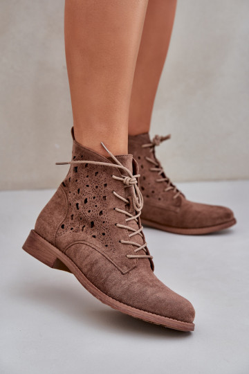 Botas con cordones con elementos calados S.Barski HY51-136 color marrón