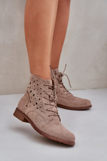 Botas con cordones con elementos calados S.Barski HY51-136 beige