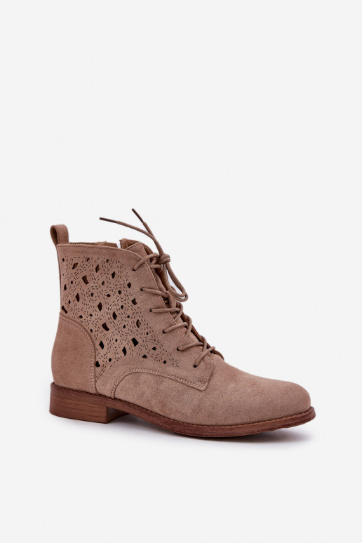 Botas con cordones con elementos calados S.Barski HY51-136 beige